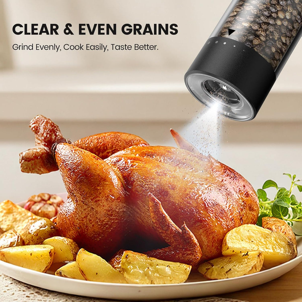 Electric Salt and Pepper Grinder Set - Rechargeable Automatic Salt and Pepper Shakers, Kitchen Appliances with External Adjustable Coarseness, Larger Hopper for Cooking, Home Gifts(2 Pack,Black/Black)
