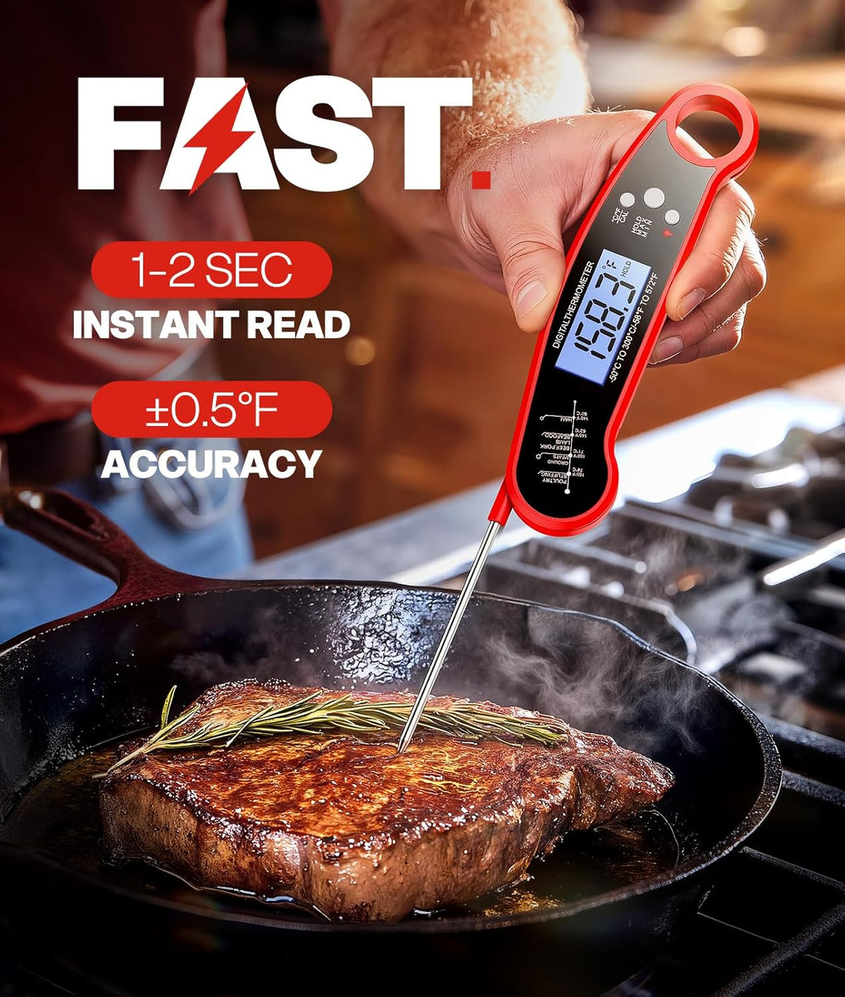 Meat Thermometer Digital, 1-2 Sec Instant Read, Food, Cooking, Grilling