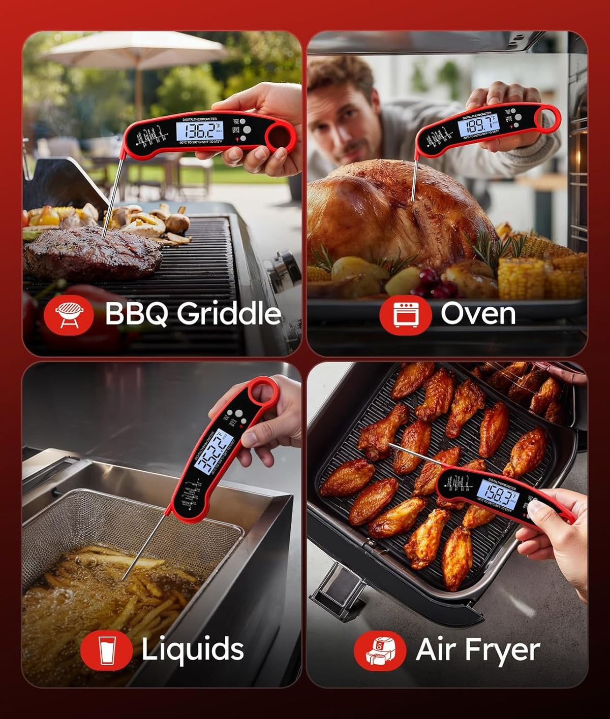Meat Thermometer Digital, 1-2 Sec Instant Read, Food, Cooking, Grilling