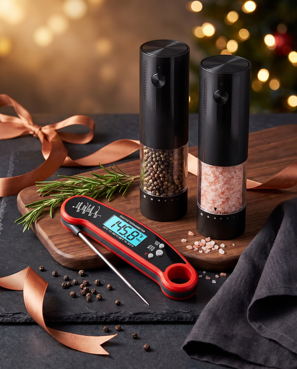 Holiday Host set: electric grinders with instant-read meat thermometer